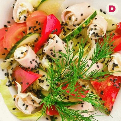 Рецепты приготовления салата  с ветчиной и томатами